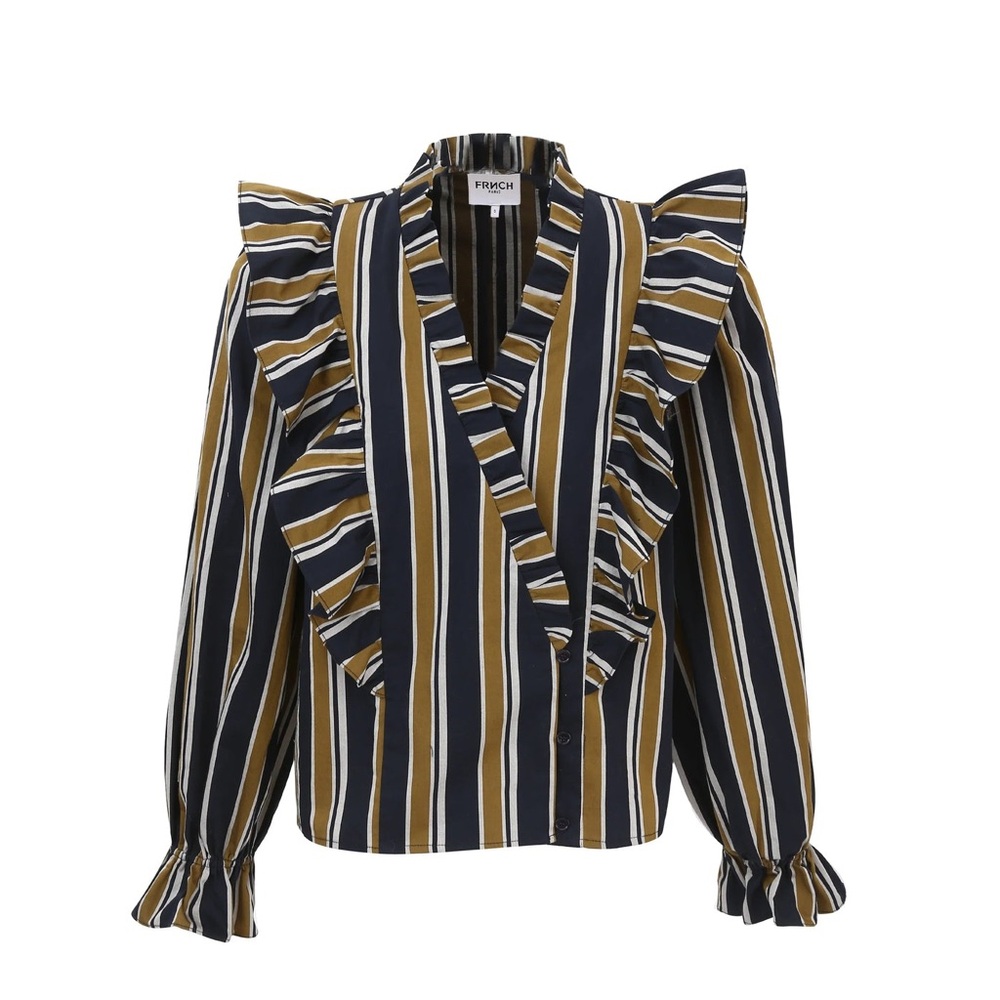 FRNCH Paris The Taya Long Sleeve Striped Cotton Blouse Women's Medium